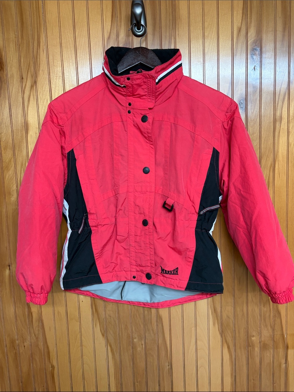 Marker Vintage Kids ColorBlock Coral/Red & Black Puffer Jacket -Hidden Hood. 12